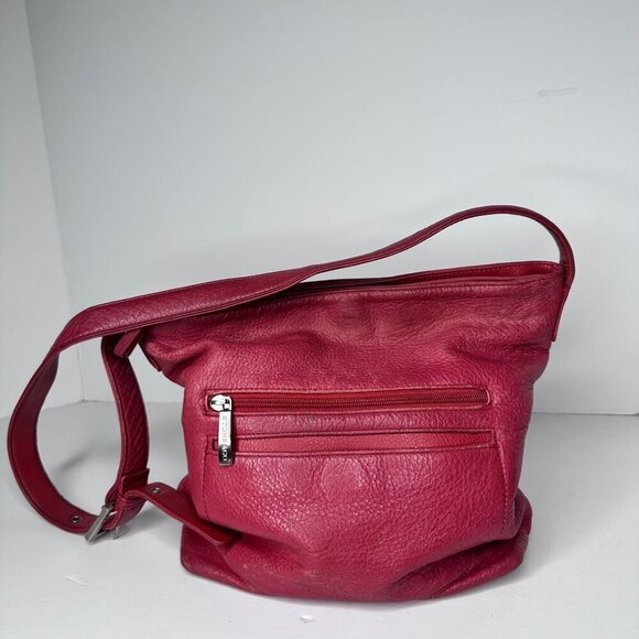 Stone and Co Pebbled Red Leather Crossbody Bag Soft Boho Festival 70s 90s y2k - Picture 13 of 16